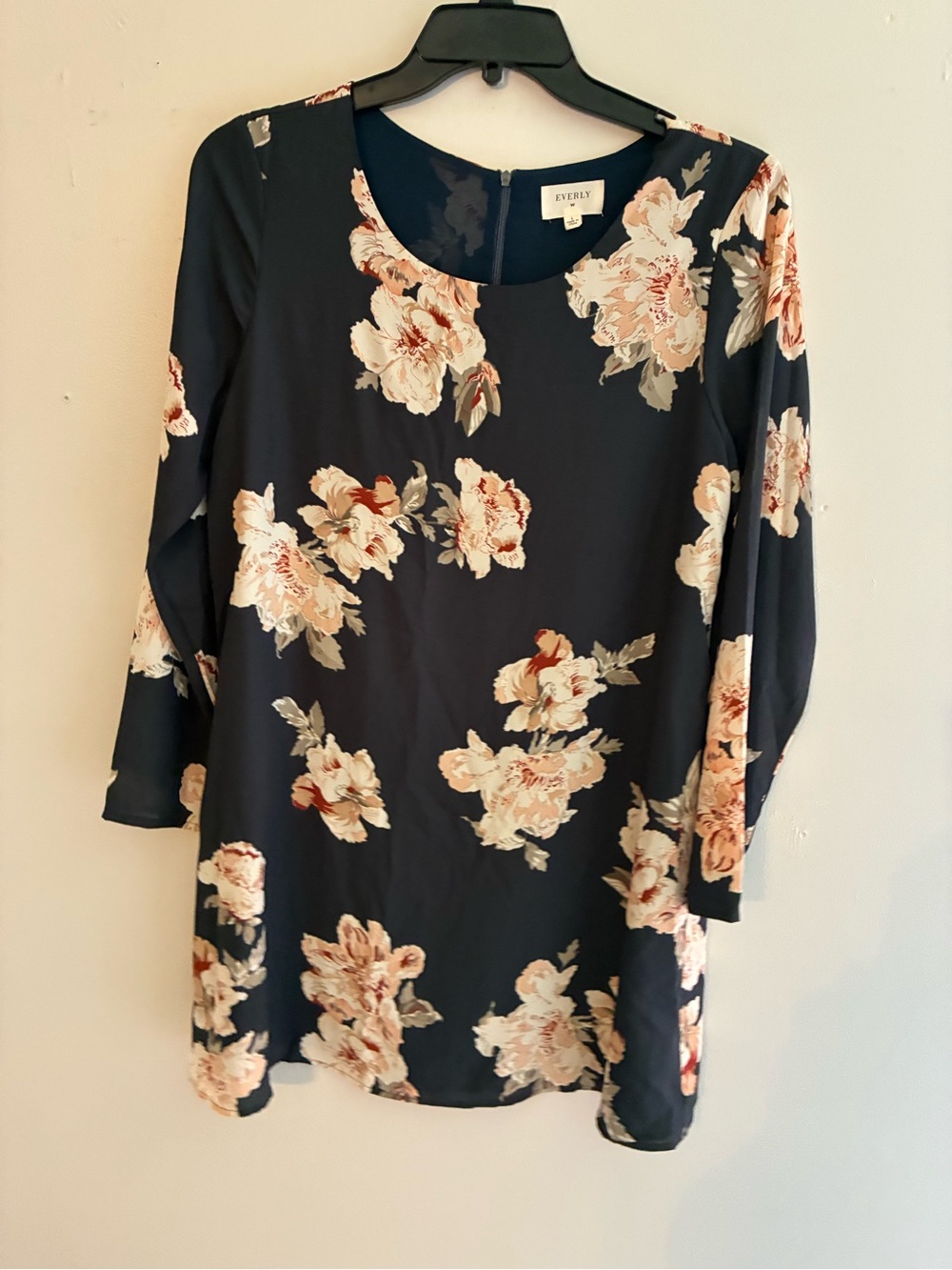Everly Navy Floral Scoop Neck Tunic with Cream and Blush Blooms